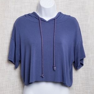 Blue Cropped & Hooded Top